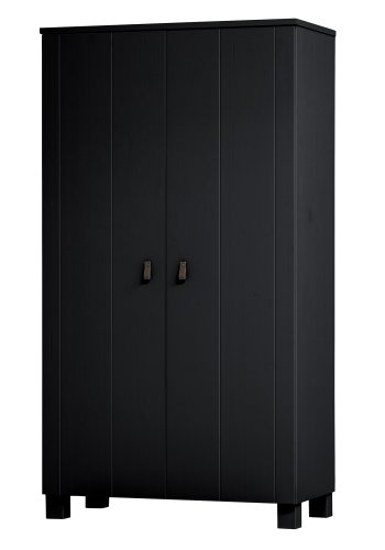 WOOOD Ties garderobeskab, m. 2 lger, 4 hylder og 1 bjlestang - sort fyrretr og melamin