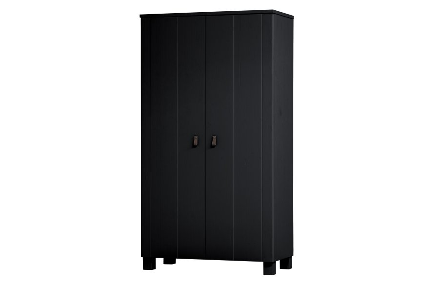 WOOOD Ties garderobeskab, m. 2 lger, 4 hylder og 1 bjlestang - sort fyrretr og melamin