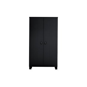 WOOOD Ties garderobeskab, m. 2 lger, 4 hylder og 1 bjlestang - sort fyrretr og melamin