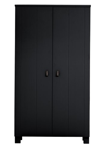 WOOOD Ties garderobeskab, m. 2 lger, 4 hylder og 1 bjlestang - sort fyrretr og melamin