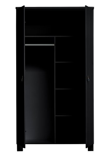 WOOOD Ties garderobeskab, m. 2 lger, 4 hylder og 1 bjlestang - sort fyrretr og melamin