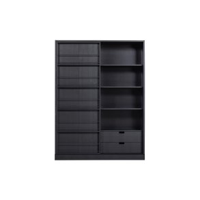 WOOOD EXCLUSIVE Swing skydedrsskab, m. 9 rum og 2 skuffer - mat sort fyrretr