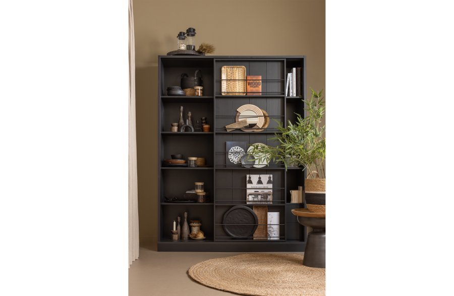 WOOOD EXCLUSIVE Swing skydedrsskab, m. 9 rum og 2 skuffer - mat sort fyrretr