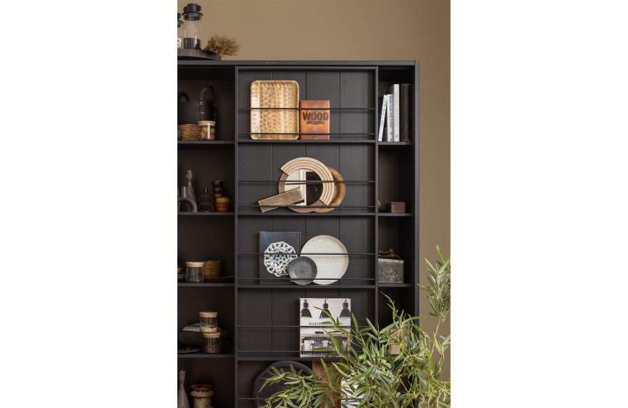 WOOOD EXCLUSIVE Swing skydedrsskab, m. 9 rum og 2 skuffer - mat sort fyrretr