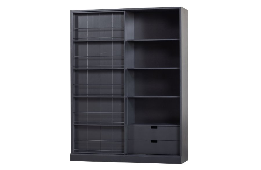 WOOOD EXCLUSIVE Swing skydedrsskab, m. 9 rum og 2 skuffer - mat sort fyrretr