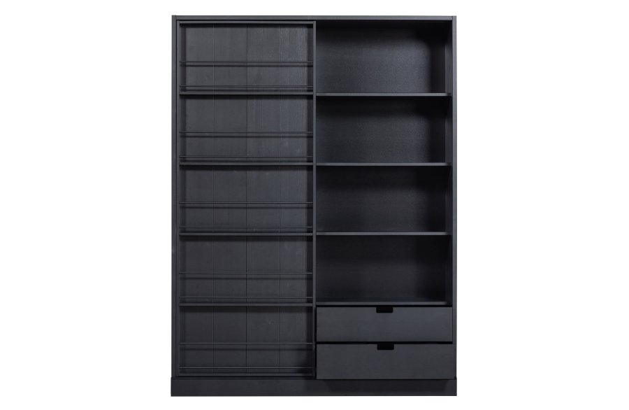 WOOOD EXCLUSIVE Swing skydedrsskab, m. 9 rum og 2 skuffer - mat sort fyrretr