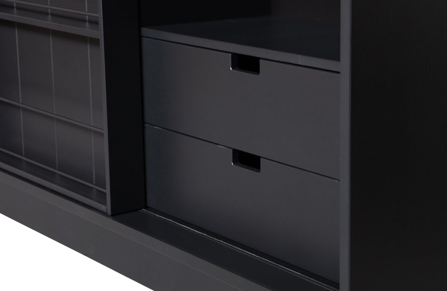 WOOOD EXCLUSIVE Swing skydedrsskab, m. 9 rum og 2 skuffer - mat sort fyrretr