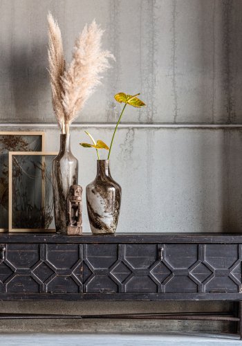 BEPUREHOME Bequest TV-bord, m. 2 lger og 1 hylde - antik sort genbrugt fyrretr og jern (160x45)