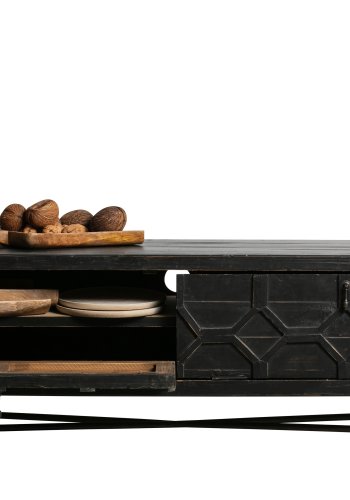 BEPUREHOME Bequest TV-bord, m. 2 lger og 1 hylde - antik sort genbrugt fyrretr og jern (160x45)