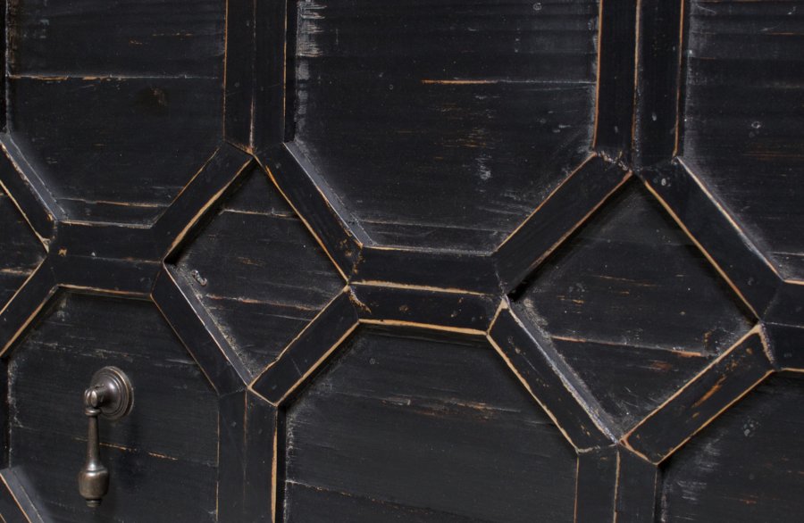 BEPUREHOME Bequest TV-bord, m. 2 lger og 1 hylde - antik sort genbrugt fyrretr og jern (160x45)