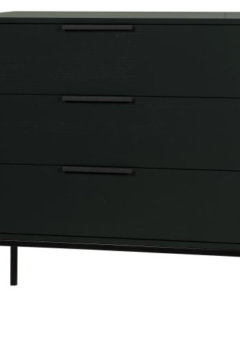 WOOOD Adam kommode, m. 3 skuffer - sort fyrretr og stl