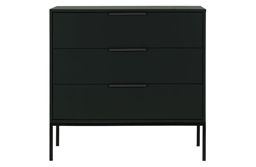 WOOOD Adam kommode, m. 3 skuffer - sort fyrretr og stl