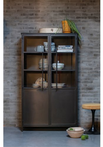 BEPUREHOME Collection vitrineskab, m. 2 lger og 4 hylder - glas og sort jern