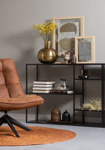 WOOOD Jouke drejestol - cognac imiteret lder og sort metal