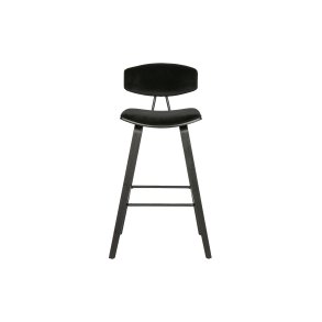 WOOOD EXCLUSIVE Senn barstol, m. rygln og fodsttte - sort fljl polyester og sort krydsfinér