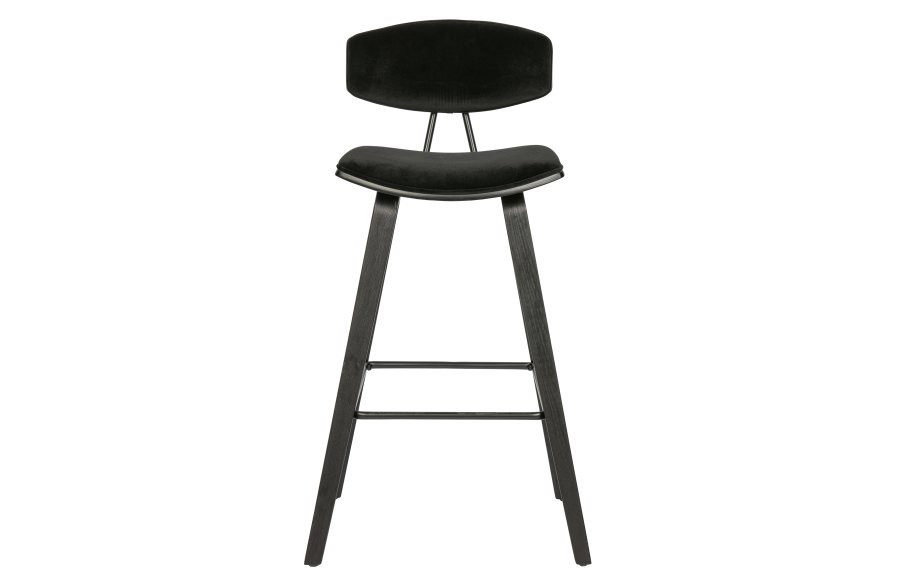 WOOOD EXCLUSIVE Senn barstol, m. rygln og fodsttte - sort fljl polyester og sort krydsfinér