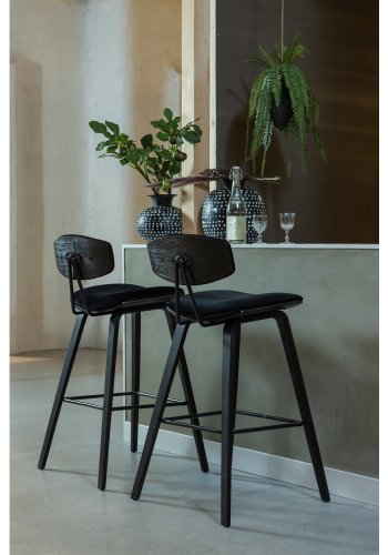 WOOOD EXCLUSIVE Senn barstol, m. rygln og fodsttte - sort fljl polyester og sort krydsfinér