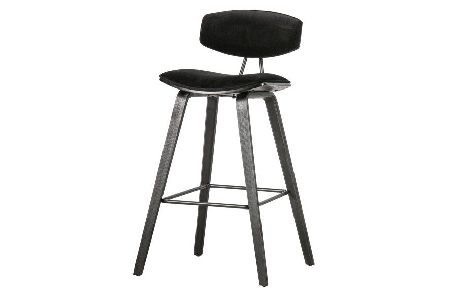 WOOOD EXCLUSIVE Senn barstol, m. rygln og fodsttte - sort fljl polyester og sort krydsfinér