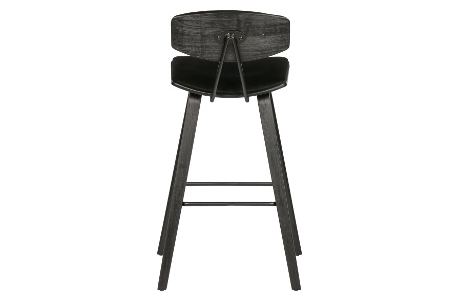 WOOOD EXCLUSIVE Senn barstol, m. rygln og fodsttte - sort fljl polyester og sort krydsfinér