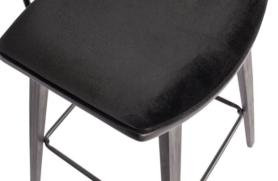 WOOOD EXCLUSIVE Senn barstol, m. rygln og fodsttte - sort fljl polyester og sort krydsfinér