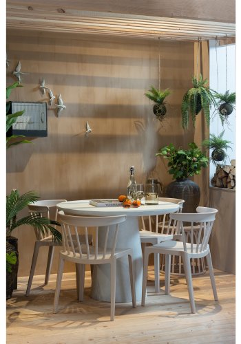 WOOOD Damon spisebord, rund - hvid fiberler (100)