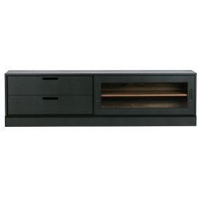 WOOOD EXCLUSIVE James TV-bord, m. 1 skydelge og 2 skuffer - glas, sort fyrretr og valnddeprint