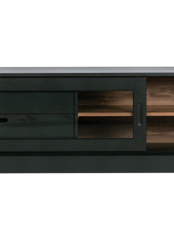 WOOOD EXCLUSIVE James TV-bord, m. 1 skydelge og 2 skuffer - glas, sort fyrretr og valnddeprint