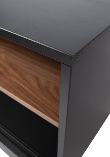 WOOOD EXCLUSIVE James TV-bord, m. 1 skydelge og 2 skuffer - glas, sort fyrretr og valnddeprint