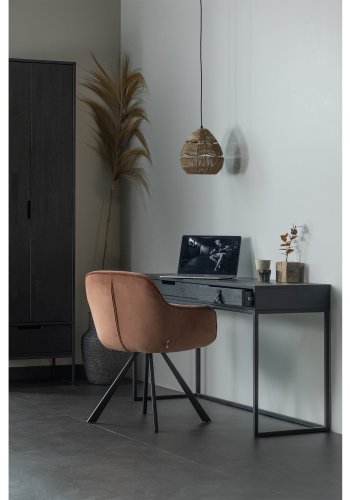 WOOOD EXCLUSIVE Silas skrivebord, m. 2 skuffer - sort Blacknight brstet asketr og metal (140x44)