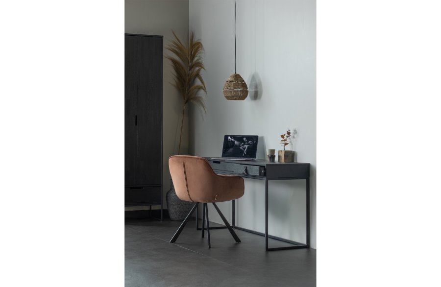 WOOOD EXCLUSIVE Silas skrivebord, m. 2 skuffer - sort Blacknight brstet asketr og metal (140x44)