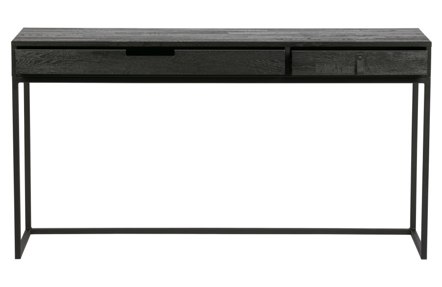 WOOOD EXCLUSIVE Silas skrivebord, m. 2 skuffer - sort Blacknight brstet asketr og metal (140x44)