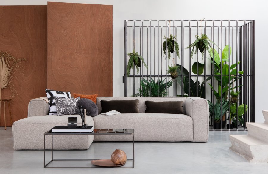 WOOOD EXCLUSIVE Bean hjrnesofa, venstre, inkl. puder - lysegr stof