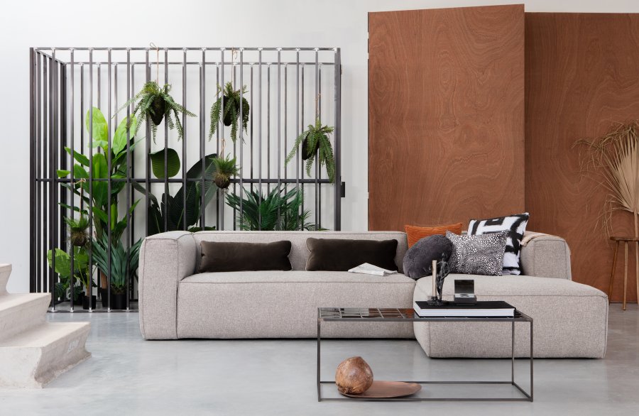 WOOOD EXCLUSIVE Bean hjrnesofa, hjre, inkl. puder - lysegr stof