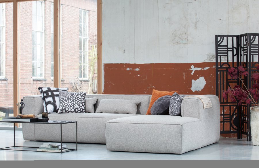 WOOOD EXCLUSIVE Bean hjrnesofa, hjre, inkl. puder - lysegr stof