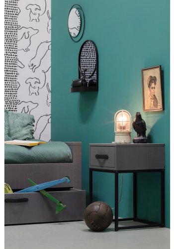 WOOOD Morris sengebord, m. 1 skuffe - gr fyrretr (35x35)