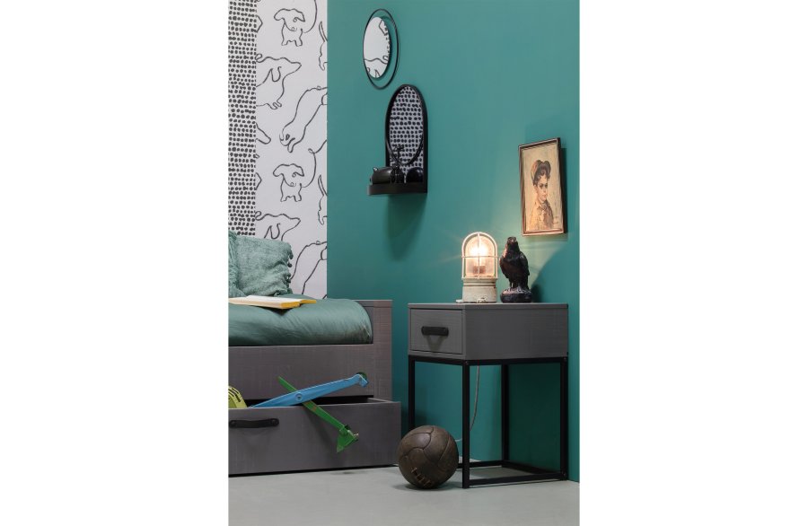 WOOOD Morris sengebord, m. 1 skuffe - gr fyrretr (35x35)