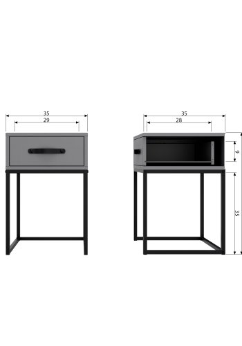 WOOOD Morris sengebord, m. 1 skuffe - gr fyrretr (35x35)