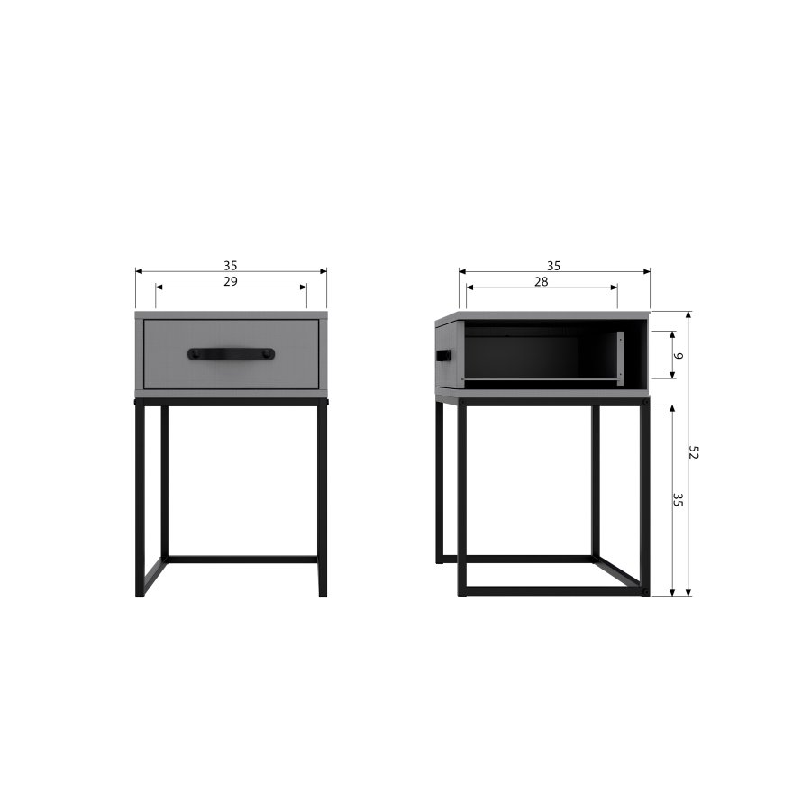 WOOOD Morris sengebord, m. 1 skuffe - gr fyrretr (35x35)