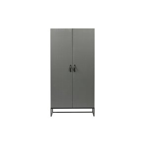 WOOOD Morris garderobeskab, m. 2 lger, 4 hylder og 1 bjlestang - gr fyrretr og sort metal