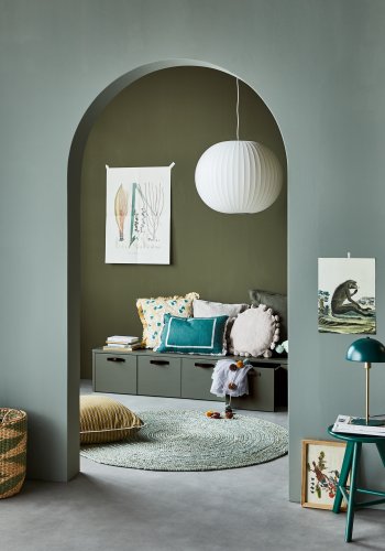 VTWONEN Stage Bunk brnebnk, ekskl. pude, m. 3 skuffer - grn sbetone fyrretr (120x50)