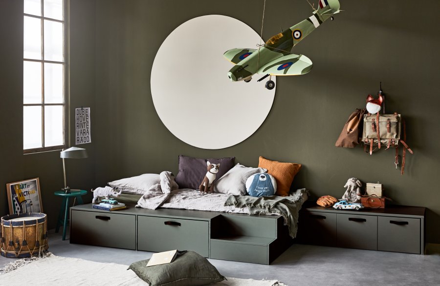 VTWONEN Stage Bunk brnebnk, ekskl. pude, m. 3 skuffer - grn sbetone fyrretr (120x50)