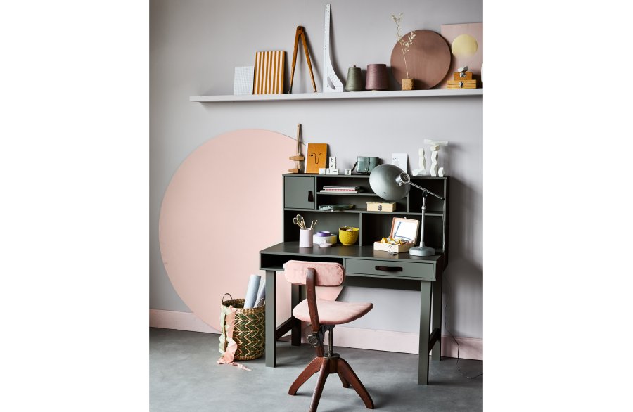 VTWONEN Stage brneskrivebord, m. 1 lge,1 skuffe og hylder - grn sbetone fyrretr (110x58)