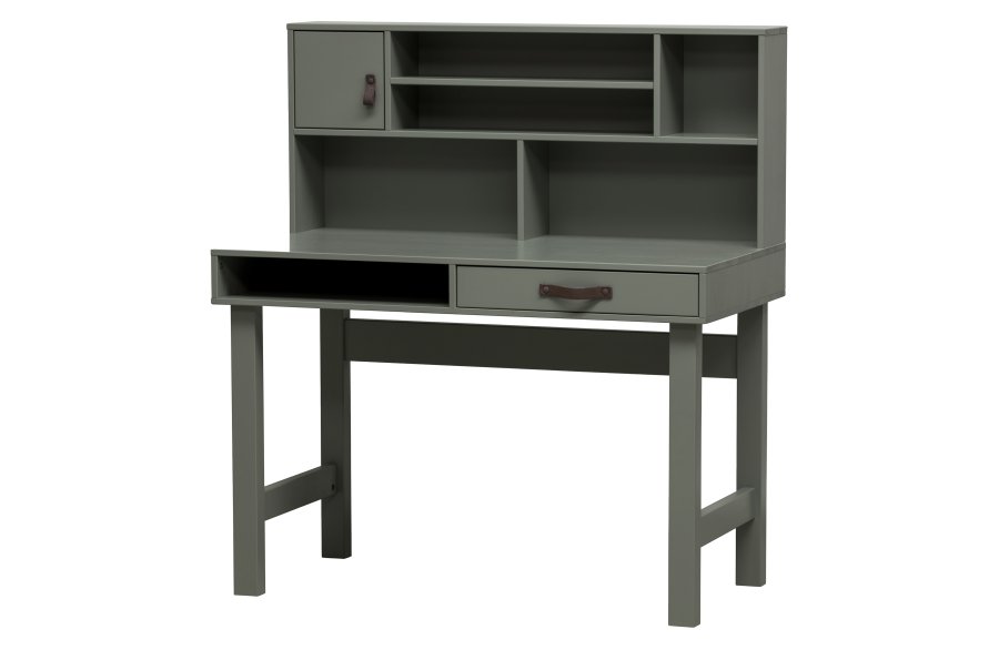 VTWONEN Stage brneskrivebord, m. 1 lge,1 skuffe og hylder - grn sbetone fyrretr (110x58)