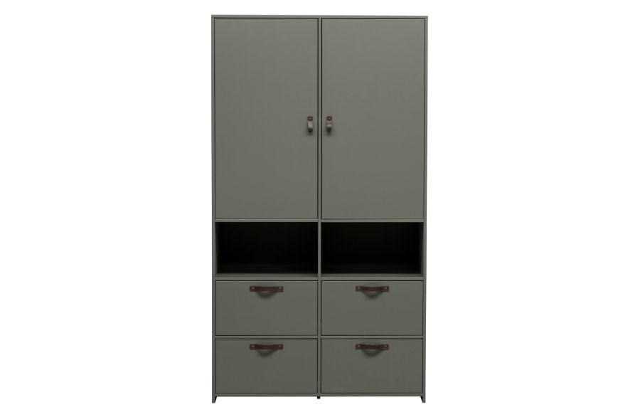 VTWONEN Stage garderobeskab til brn, m. 2 lger, hylder og 4 skuffer - grn sbetone fyrretr