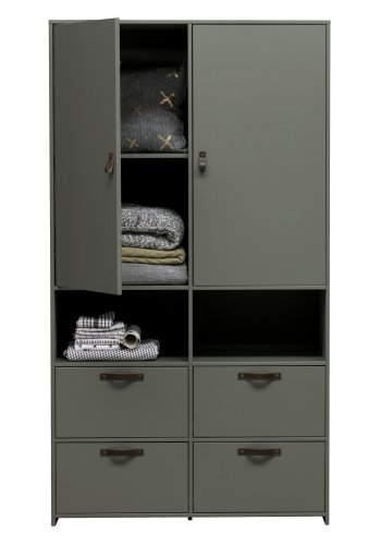 VTWONEN Stage garderobeskab til brn, m. 2 lger, hylder og 4 skuffer - grn sbetone fyrretr