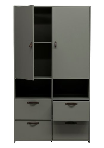 VTWONEN Stage garderobeskab til brn, m. 2 lger, hylder og 4 skuffer - grn sbetone fyrretr