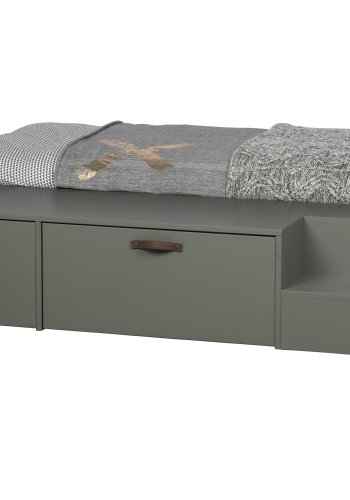 VTWONEN Stage brneseng, m. 2 skuffer, ekskl. lameller - grn sbetone fyrretr (80x200)