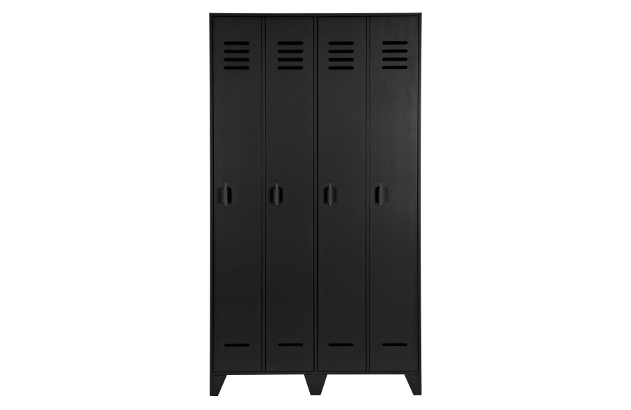 WOOOD Stijn Locker garderobeskab, m. 2 lger og 8 hylder - sort fyrretr