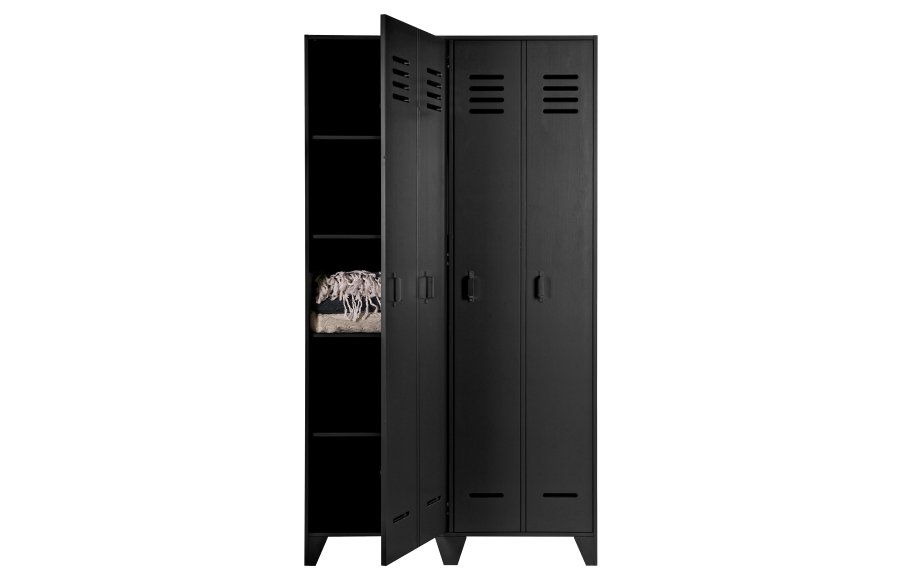 WOOOD Stijn Locker garderobeskab, m. 2 lger og 8 hylder - sort fyrretr