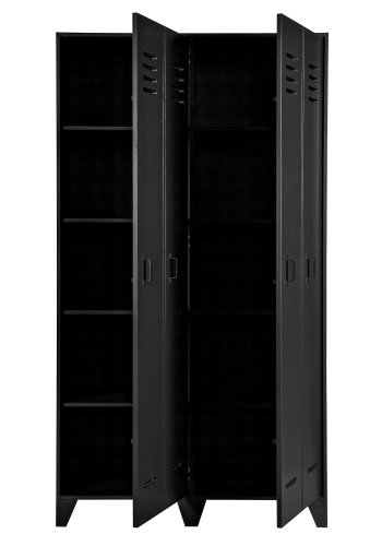 WOOOD Stijn Locker garderobeskab, m. 2 lger og 8 hylder - sort fyrretr